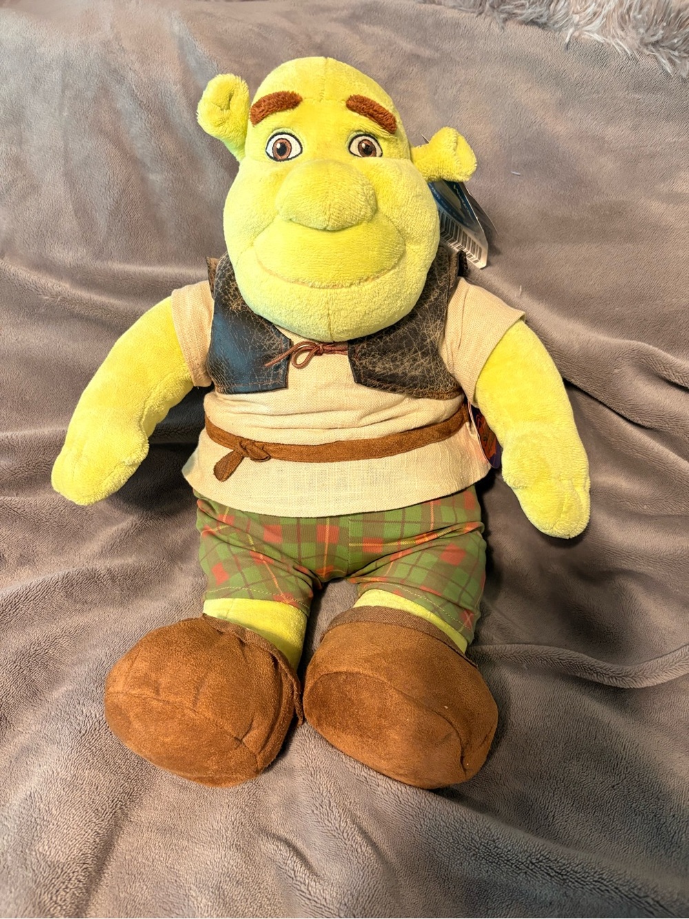 Build-A-Bear Shrek Plush with Brown Boots and Plaid Shorts